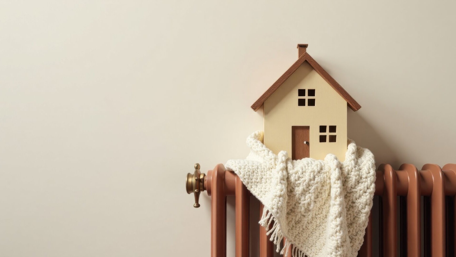 Cozy Home on Radiator with Knitted Blanket, Symbol of Warmth and Energy Efficiency